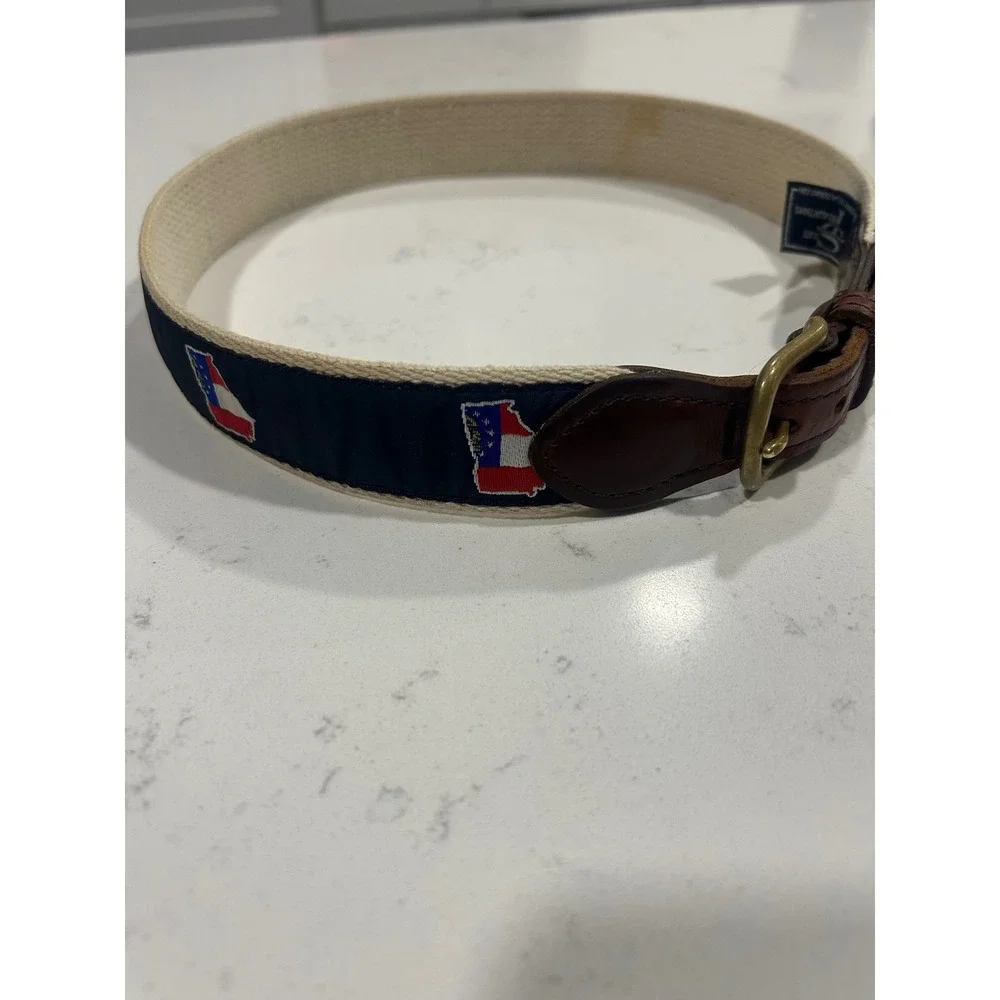 State Traditions Kids Georgia Flag Canvas Ribbon Belt Navy Cream‎ Leather 26/65